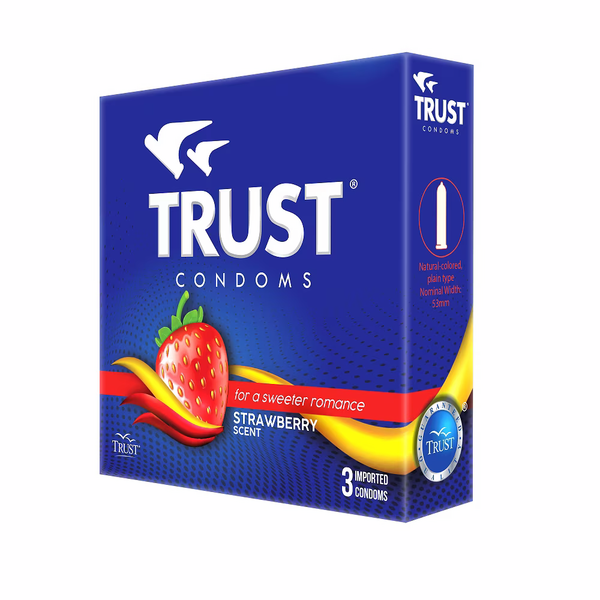 TRUST 2 GO Condoms 3's Strawberry, Drug Packaging: 1 Pack x Condoms 3's, Drug Flavor: Strawberry