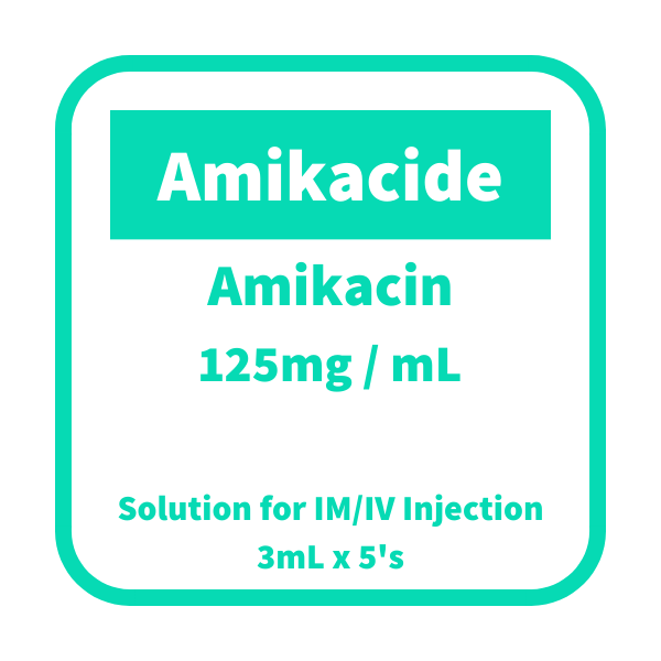 AMIKACIDE Amikacin 125mg / mL Solution for IM/IV Injection 3mL 5's price in the Philippines