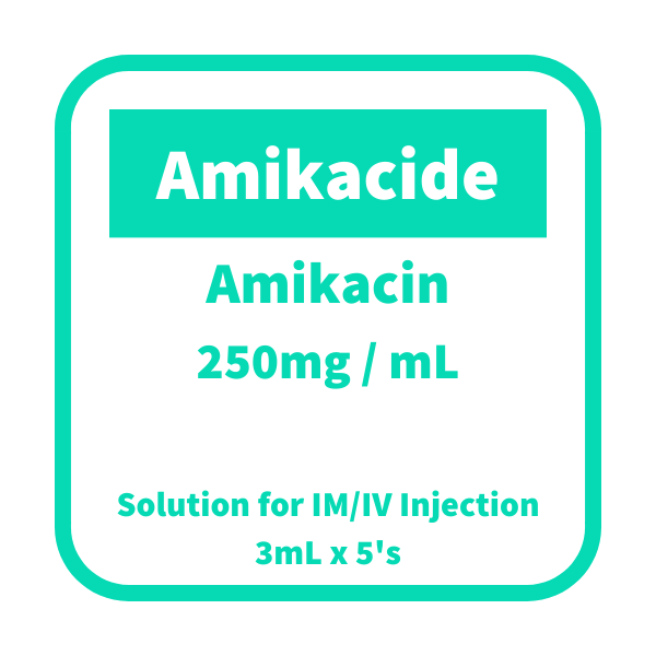 AMIKACIDE Amikacin 250mg / mL Solution for IM/IV Injection 3mL 5's