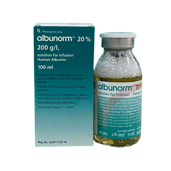 ALBUNORM Human Albumin 20.0% (200g / L) Solution for IV Infusion 100mL, Dosage Strength: 200 g / L (20% w/v), Drug Packaging: Solution for Infusion (I.V.) 100ml