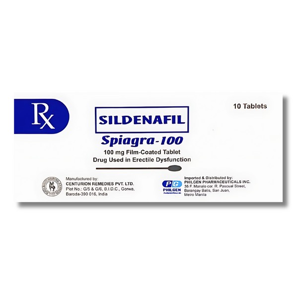 Sildenafil 100mg - 1 Box x 10 Tabs (Spiagra 100), Dosage Strength: 100 mg, Drug Packaging: Film-Coated Tablet 10's