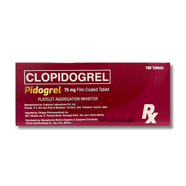 PIDOGREL Clopidogrel 75mg -  1 Box x 100 Tabs, Dosage Strength: 75mg, Drug Packaging: Film-Coated Tablet 100's