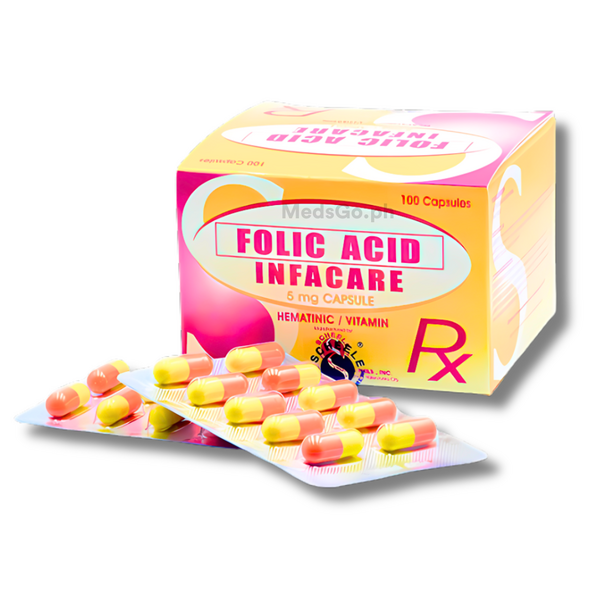 INFACARE Folic Acid 5mg - 1 Box x 100 Caps, Dosage Strength: 5 mg, Drug Packaging: Capsule 100's