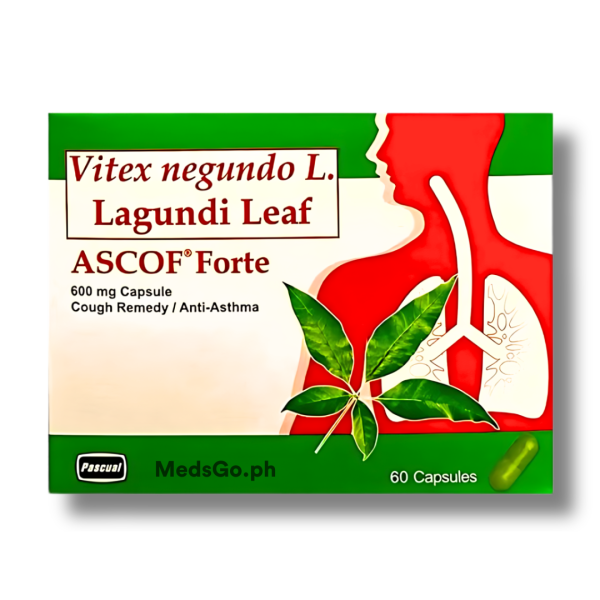 ASCOF FORTE Vitex Negundo L. (Lagundi Leaf) 600mg Capsule 1's, Dosage Strength: 600mg, Drug Packaging: Capsule 1's