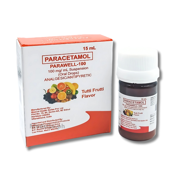 Image of PARAWELL-100 PARACETAMOL 100MG / ML ORAL DROPS 15ML TUTTI-FRUTI