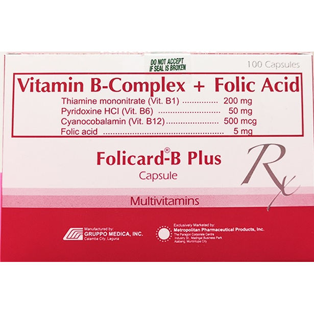 FOLICARD BPLUS Vitamin B Complex / Folic Acid 200mg / 50mg / 500mcg