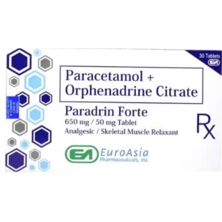 PARADRIN FORTE Paracetamol / Orphenadrine Citrate 650mg / 50mg Tablet